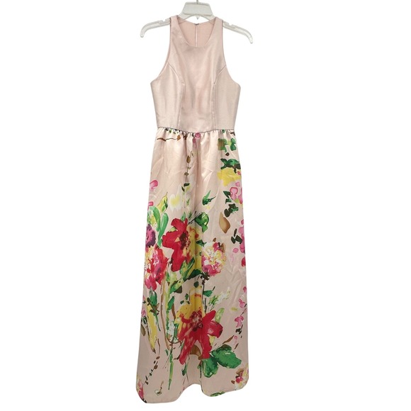 Alfred Sung‎ Floral Maxi Dress Sleeveless Blush Bouquet Gown Size 4 - Picture 5 of 13